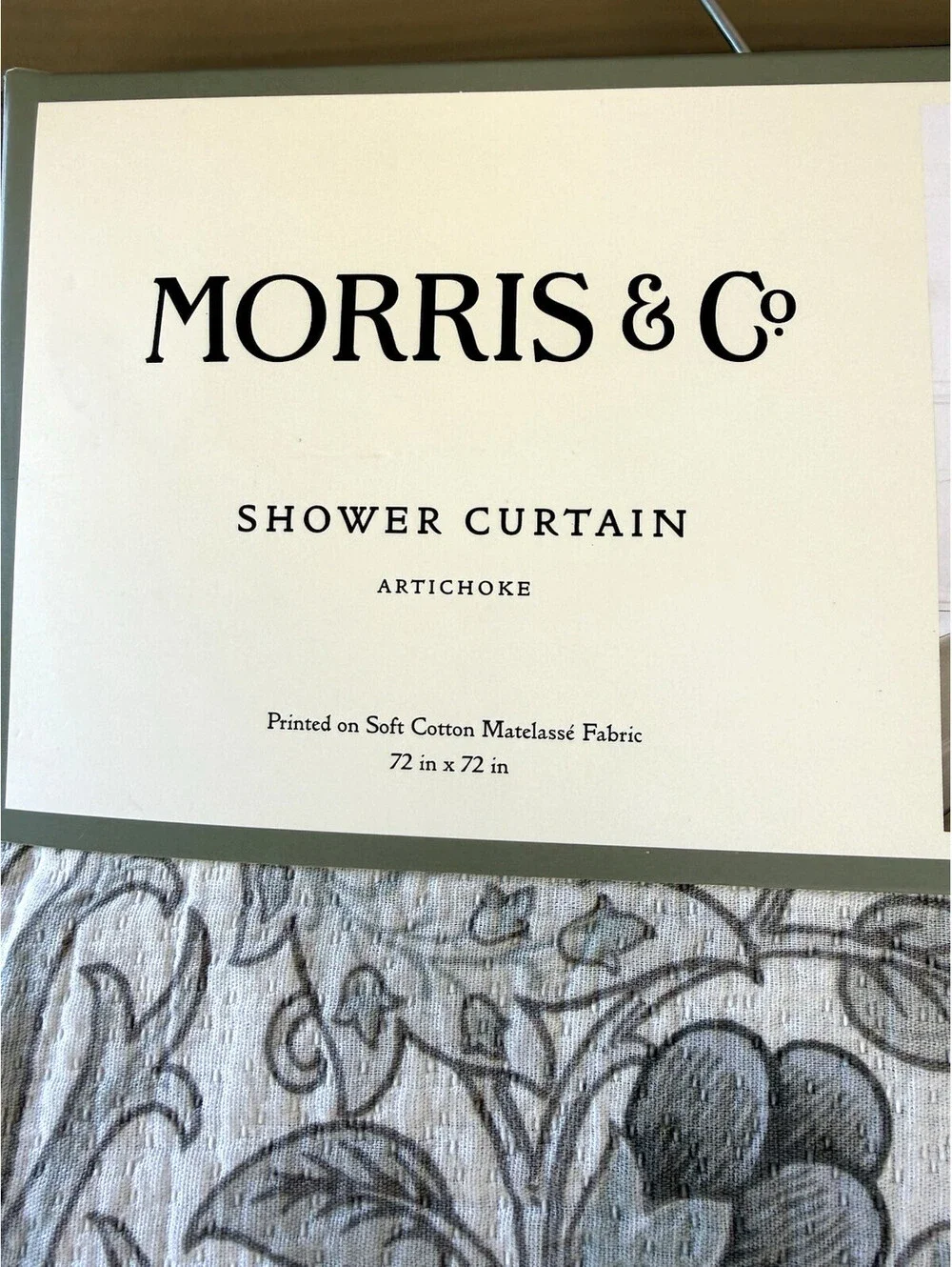 Morris & Co Artichoke Floral Teal Gray Cotton Matelasse Fabric Shower Curtain